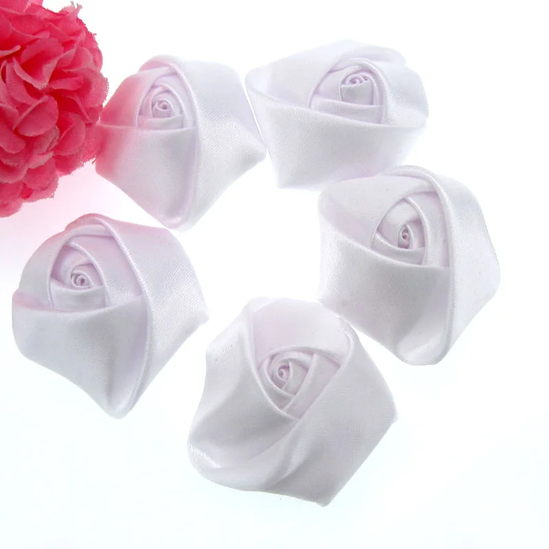 12Pcs White Satin Rose Flowers Stain Rolled Rosettes For Appliques
