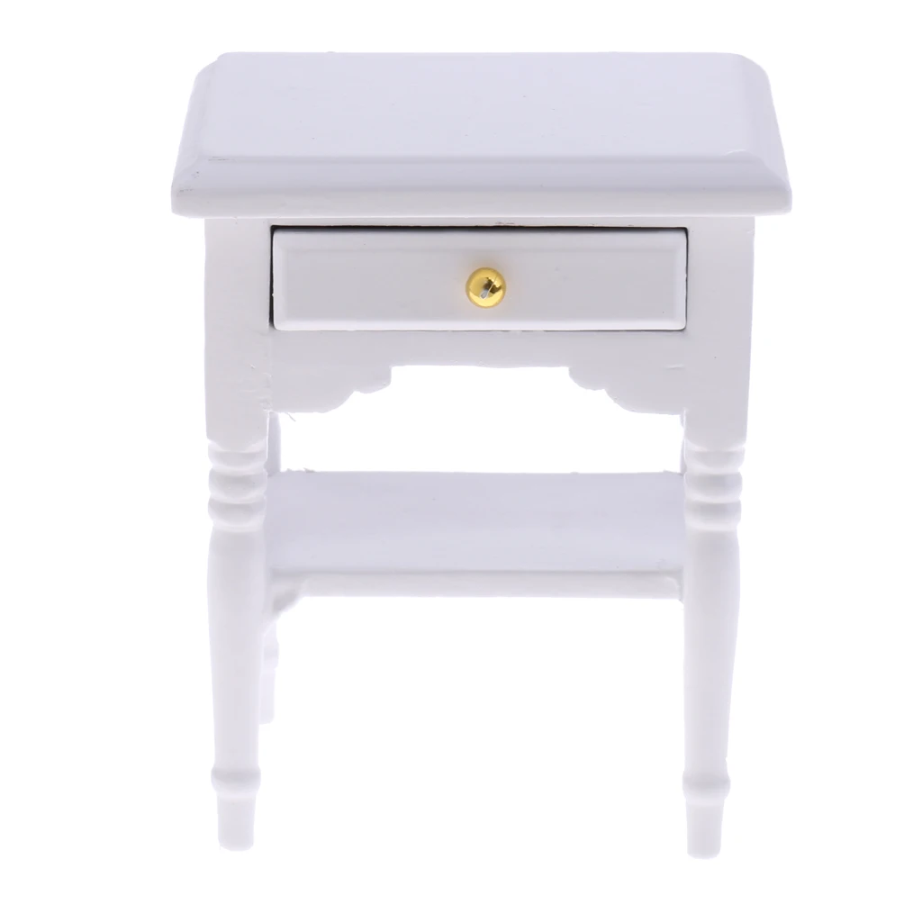 1/12 Dollhouse Miniature Furniture Bedside Table Nightstand with Drawer 1/12 Scale Doll House Decor Classic Toy for Children