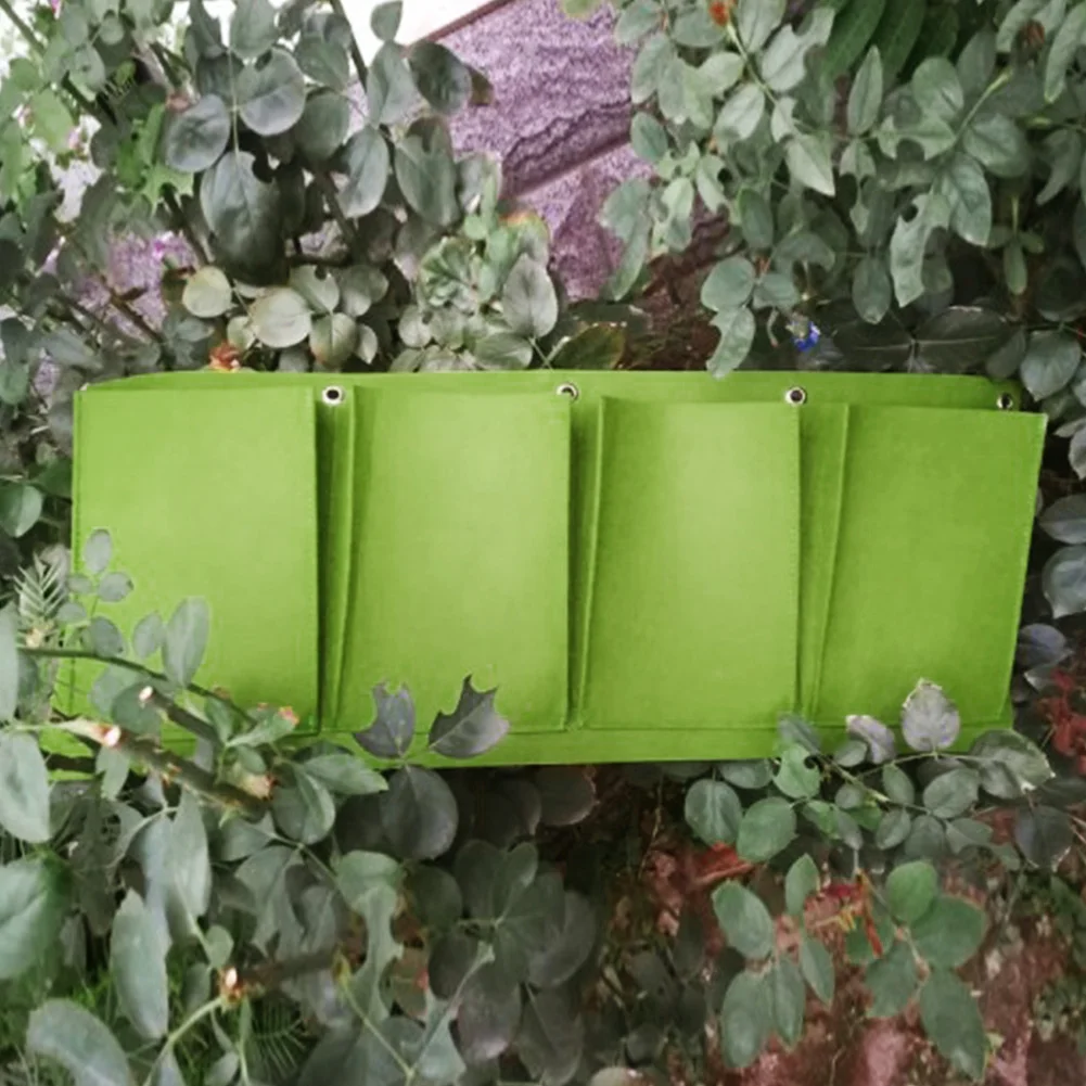 

Black/Green Vertical Gardening Hanging Wall Garden 4 Pockets Planting Bags Seedling Wall Planter Growing Bags 65*26cm #0306