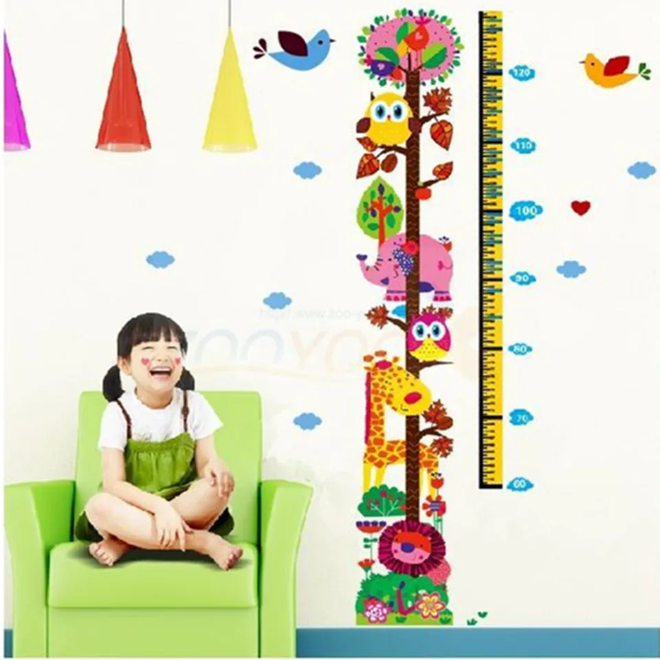 Cartoon Tree Growth Chart Stickers Funny Wall Stickers For Kids Room
