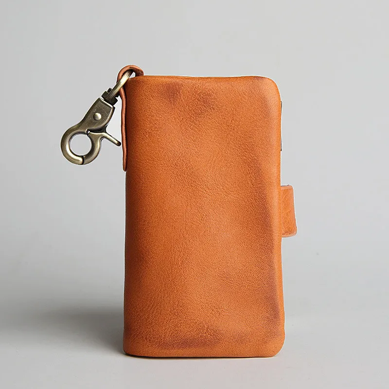 Vintage Genuine Cowhide Leather Key Wallet Men Multifunction Car Key