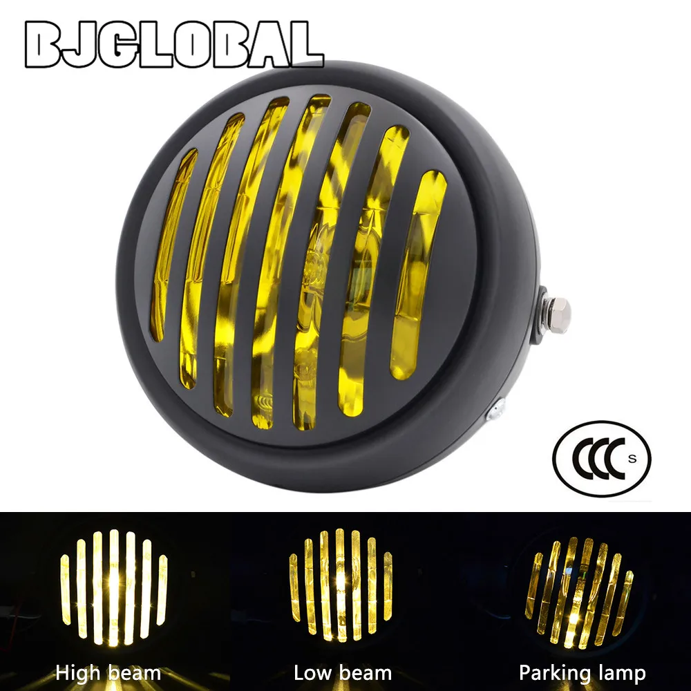 

BJGLOBAL Universal 6 1/2" Motorcycle Retro Grill LED Headlight Hi/Lo Projector Headlamps For Harley Chopper/Bobber/Cafe Racer