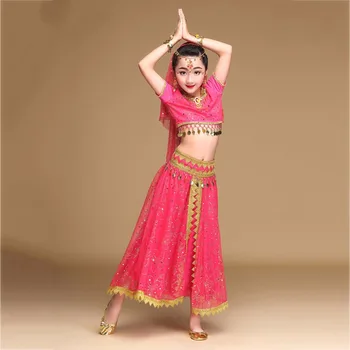 

Good Quality Belly Dancing Suit For Girl Red Royal Blue Rumba Samba Skirt Kid Children Feminine Belly Presentation Garments 4048