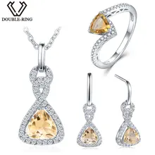 Double-R 3.22ct натуральный цитрин кулон ожерелья 925 Висячие серьги из серебра 925 пробы кольцо женские ювелирные изделия, кулон наборы серебряная цепочка