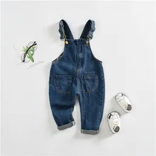 Детские джинсы комбинезоны для девочек мальчиков Модели девочек подтяжки джинсы брюки детские брюки Мальчики Длинные штаны комбинезон