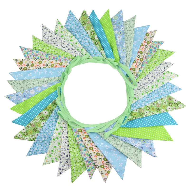 36 флагов 10 м красочные цветы хлопок ткань украшения праздничные гирлянда из флажков венок для свадьбы праздника открытый DIY домашний декор ремесла - Цвет: Green