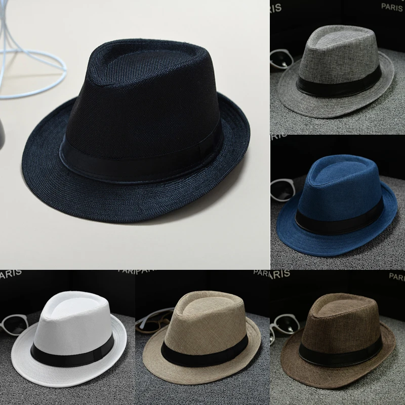 Fashion Summer Cool Panama Wide brim Fedora Straw Made Indiana Jones Style Hat Blue Black
