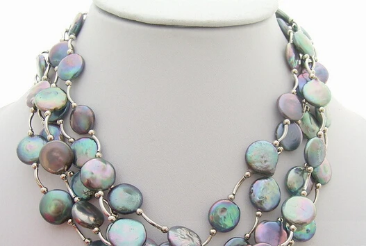 

Hot sell ->@@ AS3526 5 Pieces 14MM Black Coin Pearl Necklace -Top quality free shipping