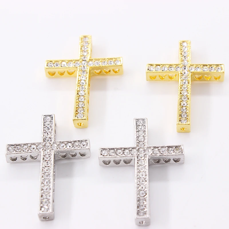 

New Arrival New Fashion 10 Gold Or White K Color Clear Rhinestone Cross Connectors 36x25mm