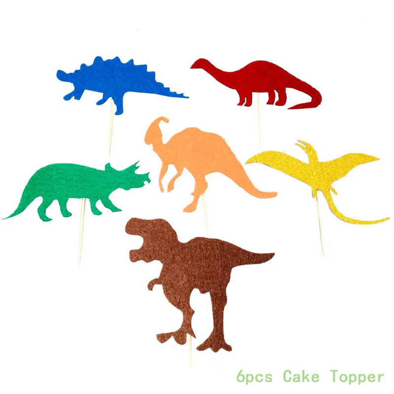 Вечерние динозавр вечерние одноразовые наборы посуды тематические элементы джунгли чашки/тарелки дети день рождения для украшения детского душа - Цвет: 6pcs Cake Topper
