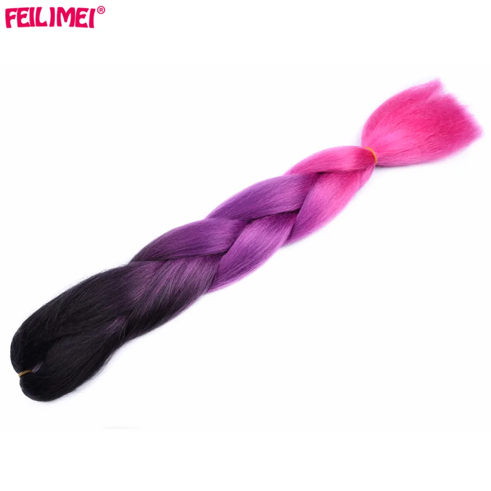 Feilimei Ombre Jumbo плетение волос для наращивания синтетическое японское волокно 24 дюйма 100 г/шт. серый/фиолетовый/синий/красный крючком косы волос - Цвет: T1B/4/30