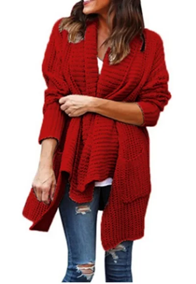 2019 hot style knit shirt baggy large size double pocket irregular lapel sweater cardigan |