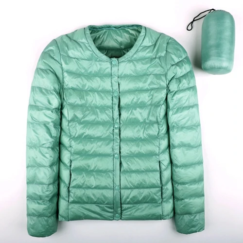 New Autumn Spring Ultra Light Down Jacket Women White Duck Down Coat Casual Collarless Warm - Цвет: Pink Blue