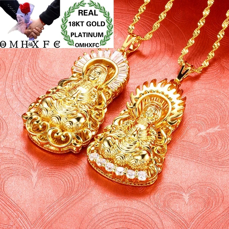 

OMHXFC Wholesale European Fashion Woman Man Unisex Party Birthday Wedding Gift GUANYIN AAA Zircon 18KT Gold Pendant Charm EP22