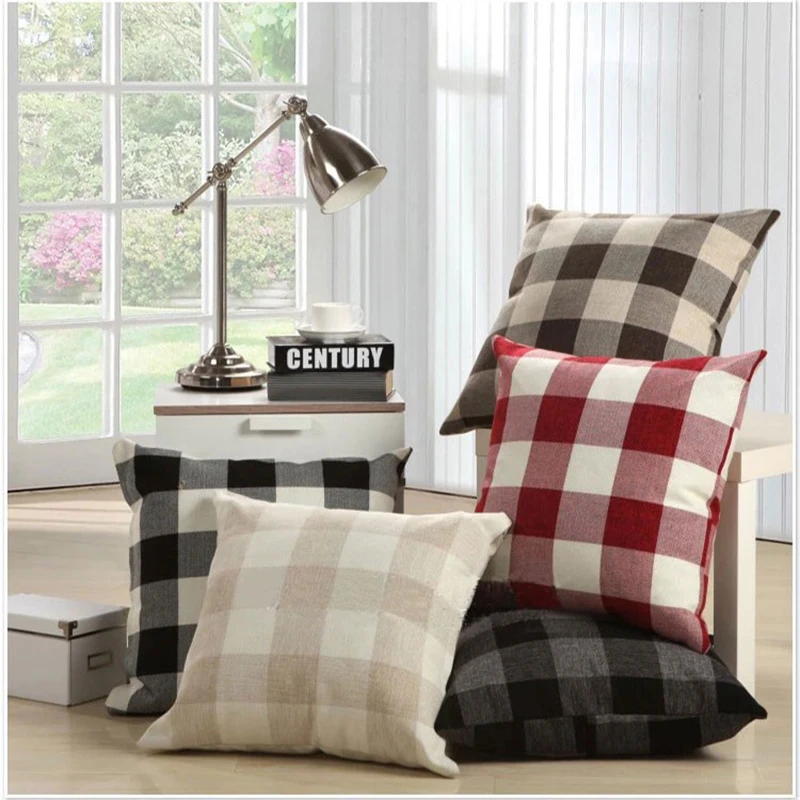 

Plaid Decorate Pillow Cushion Cover Linen ecorative Pillows Home Decor Almofadas Decorativas Capa De Almofada Para Sofa