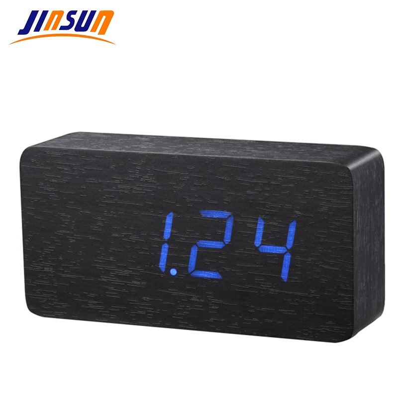 JINSUN LED wooden Board alarm clockTemperature thermometer digital table clock voice activated KSW105