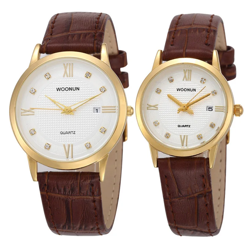 

WOONUN New Brand Quartz Watch lovers Watches Women Men Dress Watches Leather Dress Wristwatches Fashion Casual Watches Gold