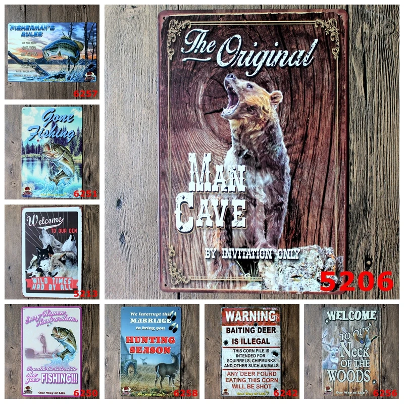 

The Original Man Cave Tin Signs Fishing Hunting Season Vintage Metal Plate For Barn Parlor Club Field Shop Home Wall Decor YN054