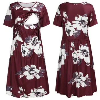 

Dress For Pregnant Women Fashion Sexy Floral Print Nursing Casual Simple Sundress Breastfeeding Dress sukienka ciazowa платье F4