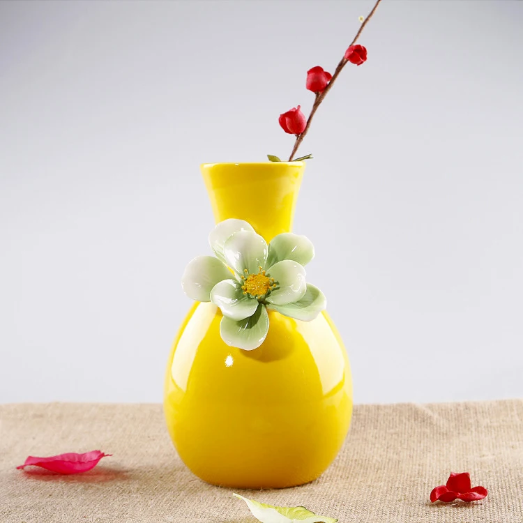 Желтая фарфоровая ваза, керамическая гостиная, украшения, декоративный свадебный цветок, ваза, простые современные изделия, европейская Цветочная ваза