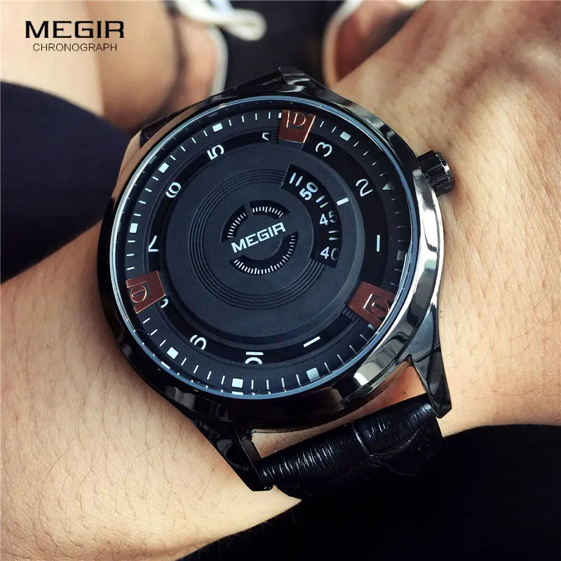 

MEGIR 2017 New Men Watch Top Brand Luxury Leather Engraved Dial Military Watches Clock Male Erkek Kol Saati Relogios 1067