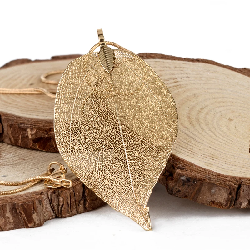 Vintage Leaves Earrings Necklaces Shellhard Long Natural Real Dipped Leaf Leaves Dangle Earring Ethic Women Jewelry 4Colors