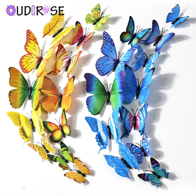 

OUDIROSE 12pcs PVC 3d Butterfly Wall Stickers Baby Birthday Home Party Decorate DIY Butterfly Refrigerator Stickers Room Decals