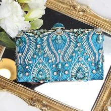 Вечерние сумки Дамская сумка Модный женский саквояж Дамская синяя Бриллиантовая вискозная сумка для ногтей из бисера женская сумка