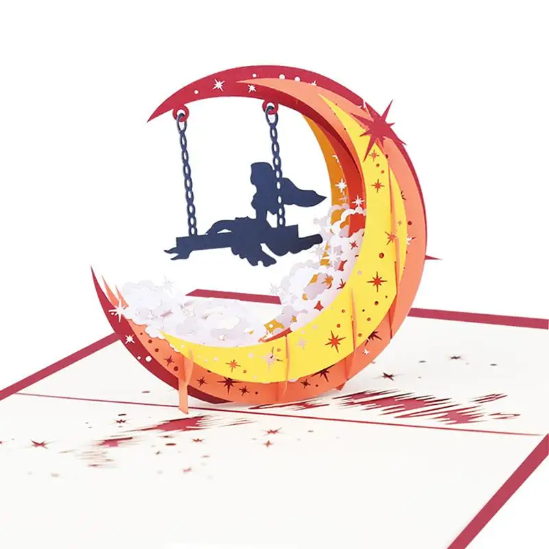  Popup Greeting Card Creative 3D Thanks Moon Girl Handmade Popup Card Gift Card Invitation Card - 32897708256