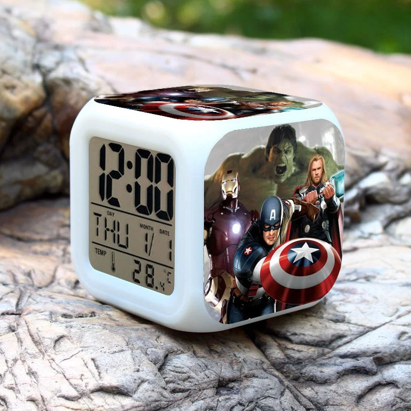 

Marvel's the Avengers LED 7 color Flash Digital Alarm Clocks thermometer Date Square wekker reveil reloj despertador Xmas Watch