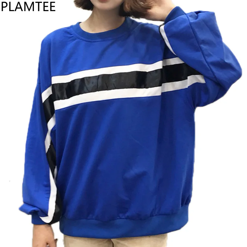 PLAMTEE Patchwork Striped Hoodies Women Harajuku