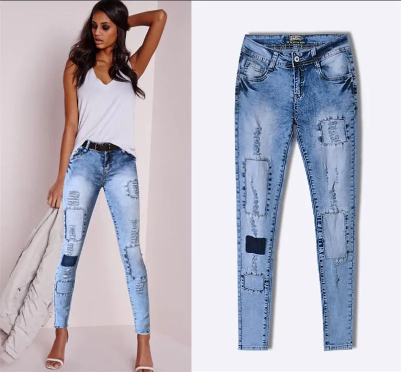 Alta elastico sottile matita pantaloni moda jeans strappati e rattoppato  scolpire gonne e pantaloni up skinny bleach lavato denim jeans per le donne| jeans pants men|jean womenpants khaki - AliExpress