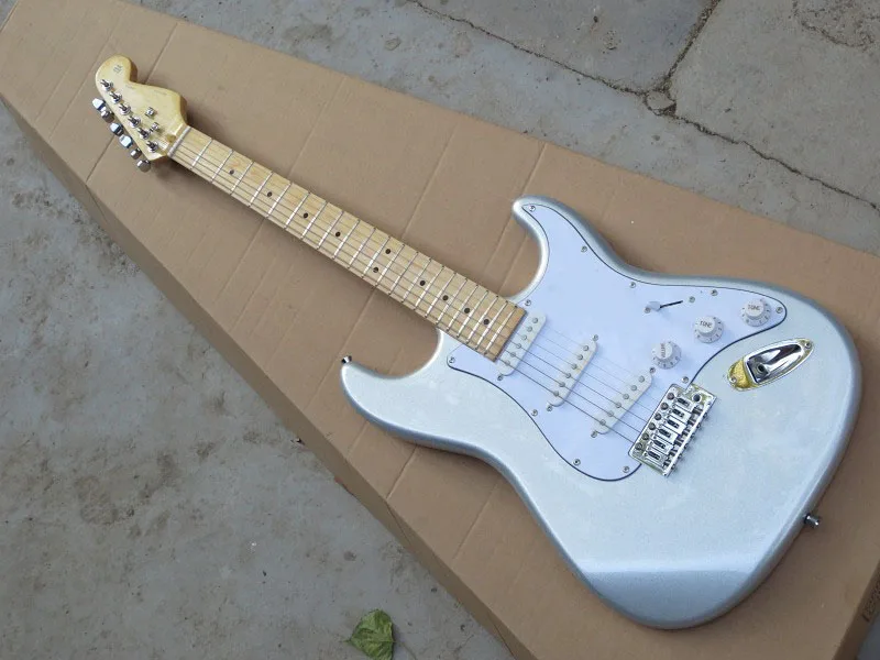 

Free Shipping Top Quality Maple fingerboard Custom Body 6 strings F Silver gray Electric Guitar 0810
