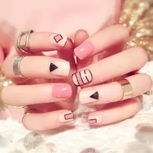 Модные натуральные розовые накладные ногти, плоские акриловые накладные ногти, геометрические, сделай сам, дизайн ногтей, кончик, полное покрытие, маникюрные инструменты Z111