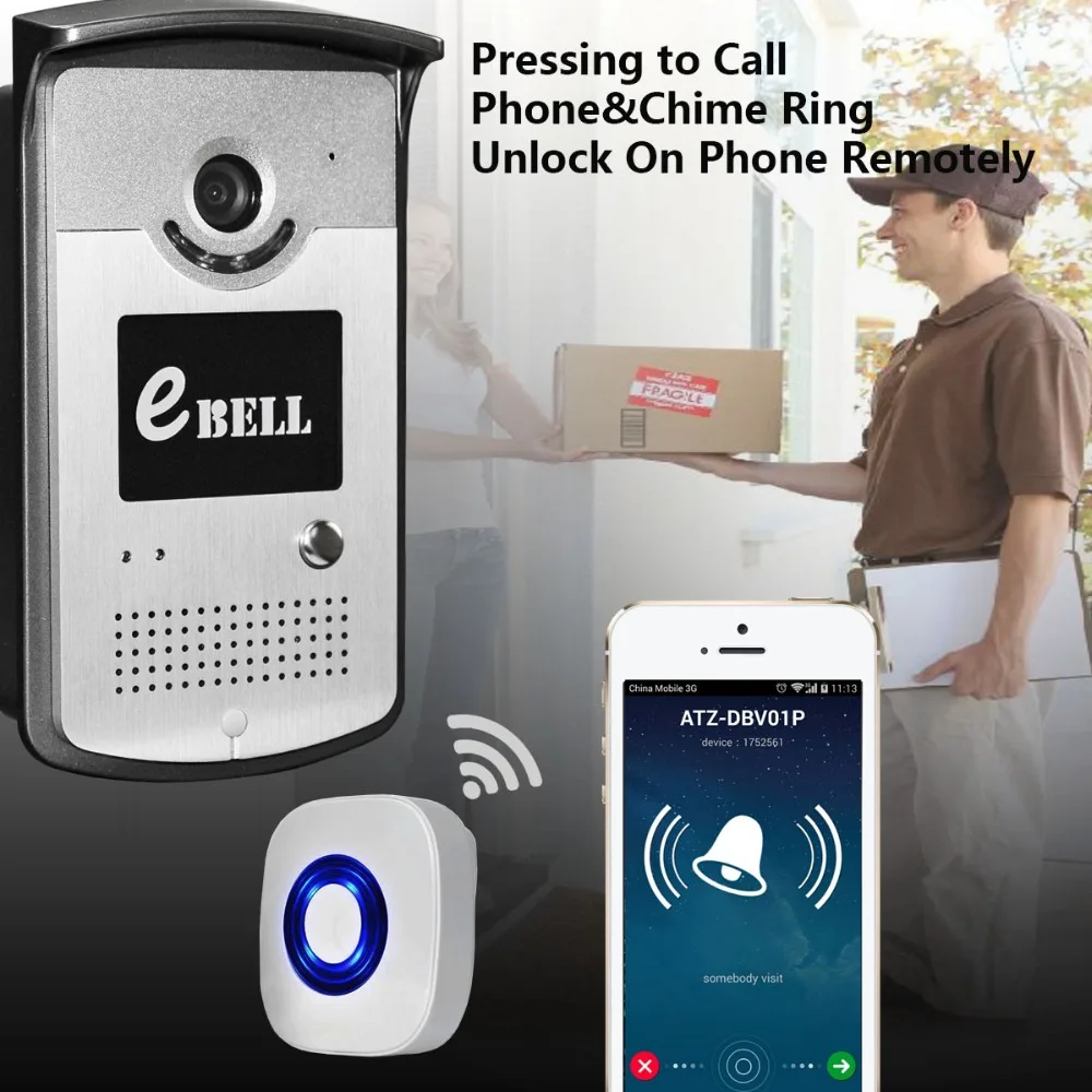 433mhz Indoor Bell Wireless Intercom WIFI Doorbell 720P Motion Detection Video Door Phone 433mhz Indoor Bell Wireless Intercom WIFI Doorbell 720P Motion Detection Video Door Phone