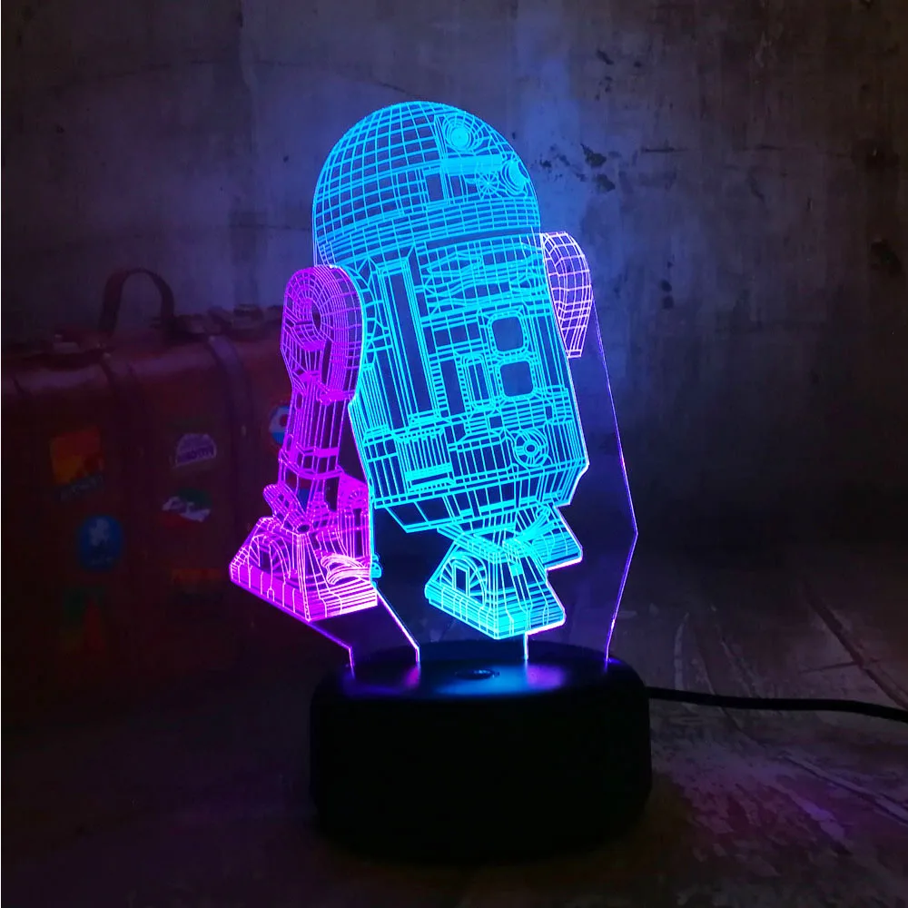 Новинка Звездные войны R2D2 космический корабль 3D светодиодный RGB 7 смешанный двойной изменение цвета Ночной светильник детский подарок на день рождения игрушки Рождество декор для спальни