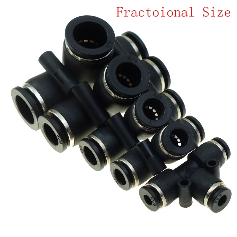 

Air Pneumatic Push In Connector Quick Connection Fitting Union Tee Fractional Size For Tube OD 5/32" 1/4" 5/16" 3/8" 1/2"