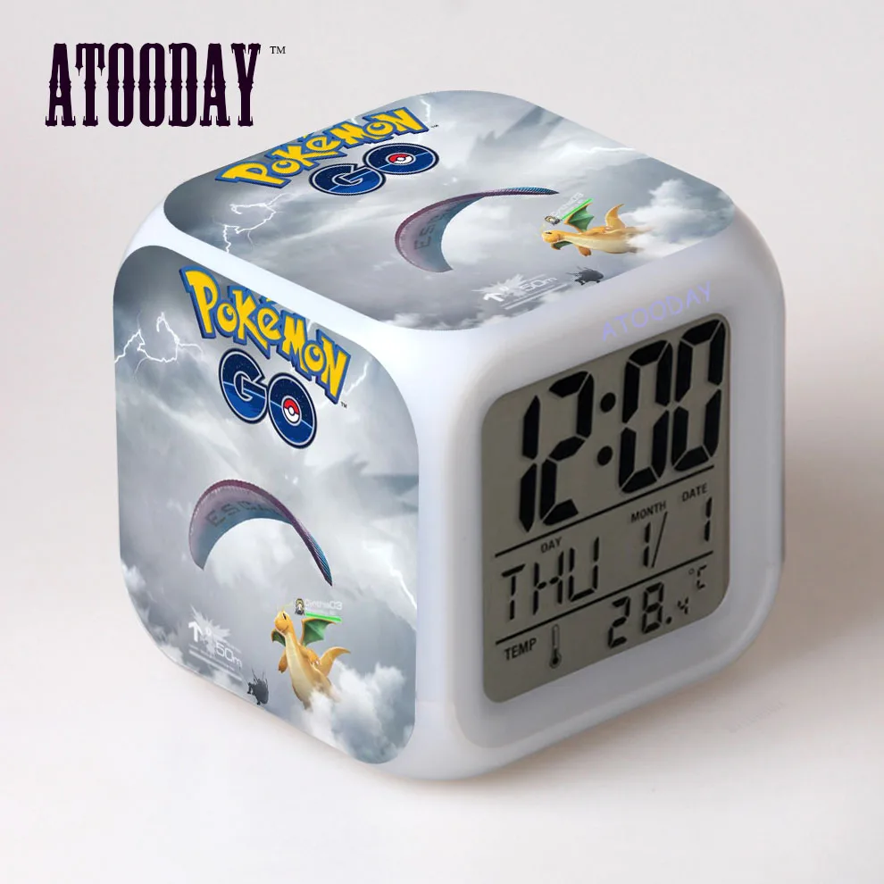  Pokemon Go Alarm Clock Led Light 7 Color Change Horse Desk Watch Relogio De Mesa Wake Up Light Plas