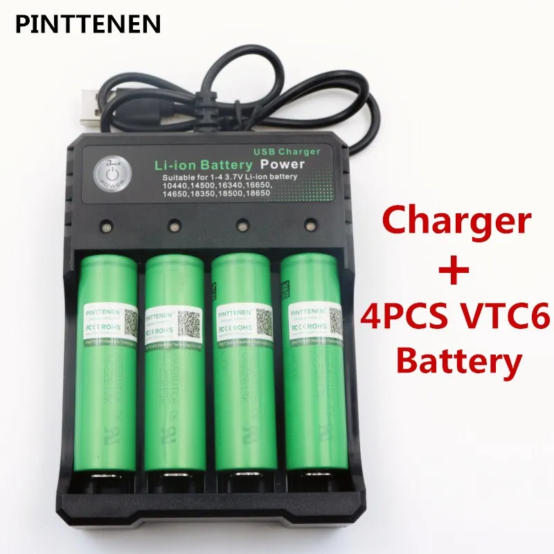 

4PCS VTC6 3.7V 3000 mAh Lithium Ion Battery 18650 for Sony US18650VTC6 30A Flashlight Toy Tools for e-cigarette+1PCS UCB Charger