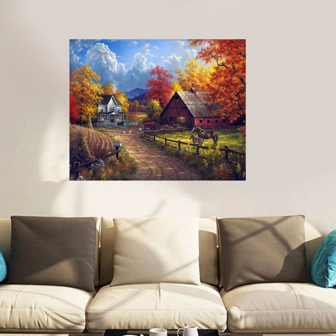 New 25*30cm 5D DIY Diamond Painting Village Farm Cross Stitch Home Decoration