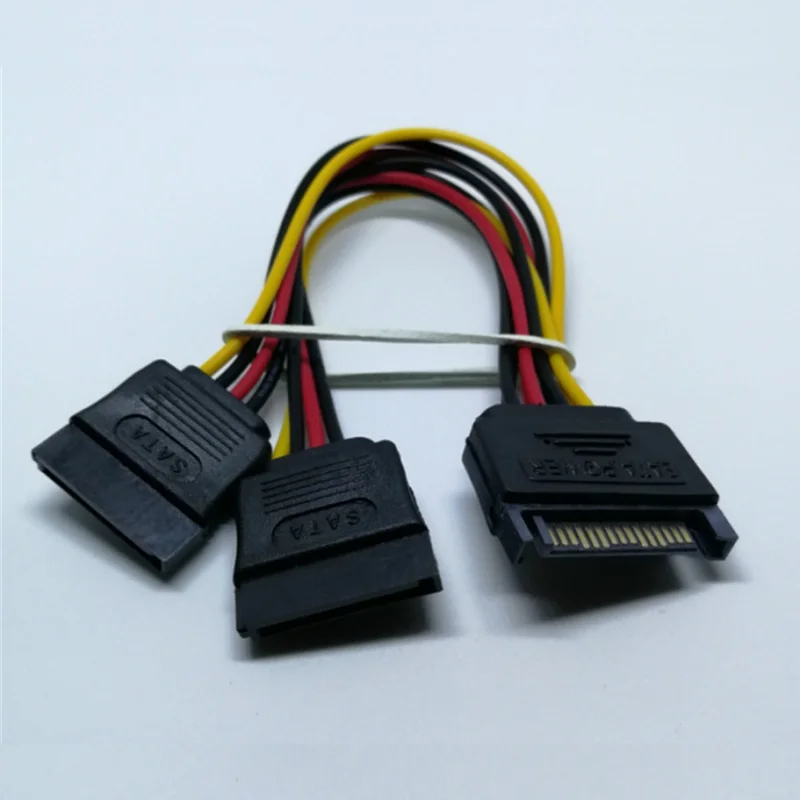 

10Pcs Hard disk power cord SATA15Pin 1 Male to 2 female 20cm Pure copper serial power cord Computer accessories wire