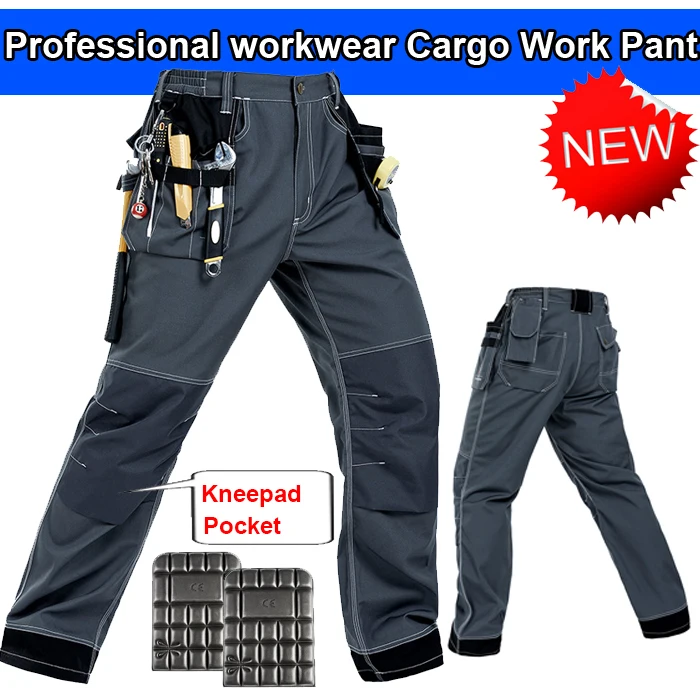 Bauskydd Mens work trousers with eva knee pads grey work pant work wear