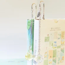Dried Flower Specimen Bookmark Vintage Feather Reading Mark Metal Book Clip Hanging Beautiful Bookmark for Book Tassel