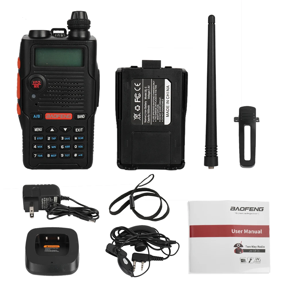 2 шт. Baofeng UV-5R EX 5 Вт Двухдиапазонная двухполосная рация портативная рация перезаряжаемая длинная радиосвязь с наушником настольное зарядное устройство