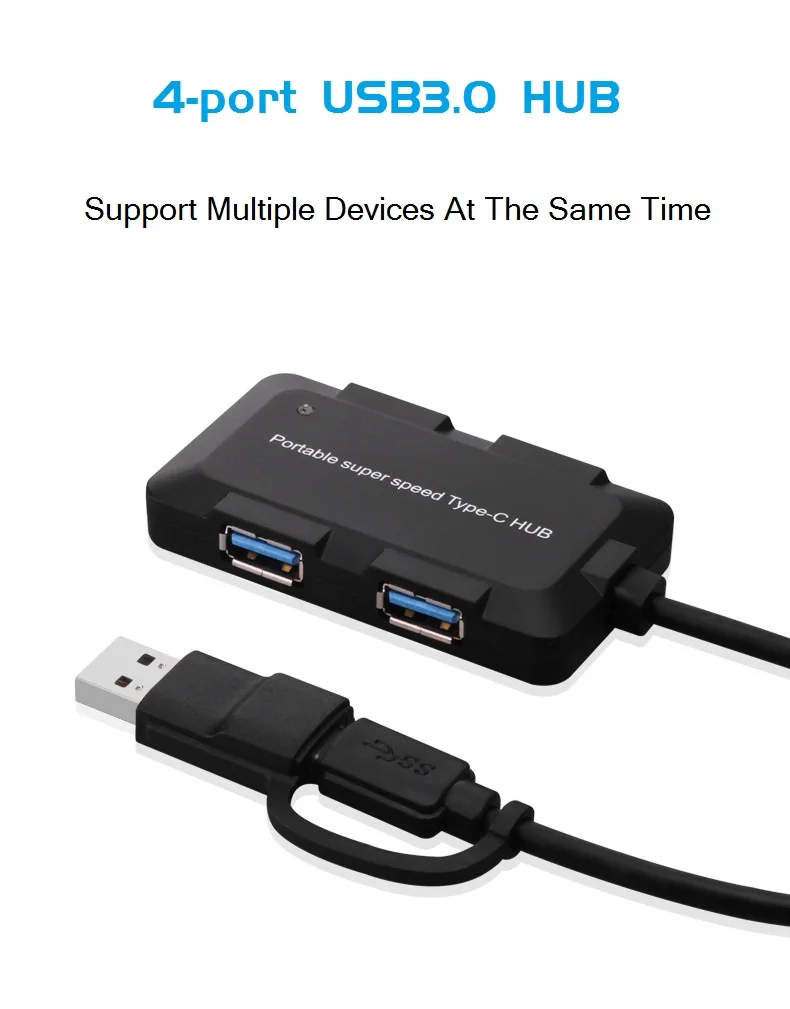 USB3.0 Тип-C 2 в 1 USB HUB 4-Порты и разъёмы 5 Гбит/с супер Скорость Micro Зарядка через usb OTG адаптер для ПК ноутбук Mac книга Xiaomi GALAXY S8
