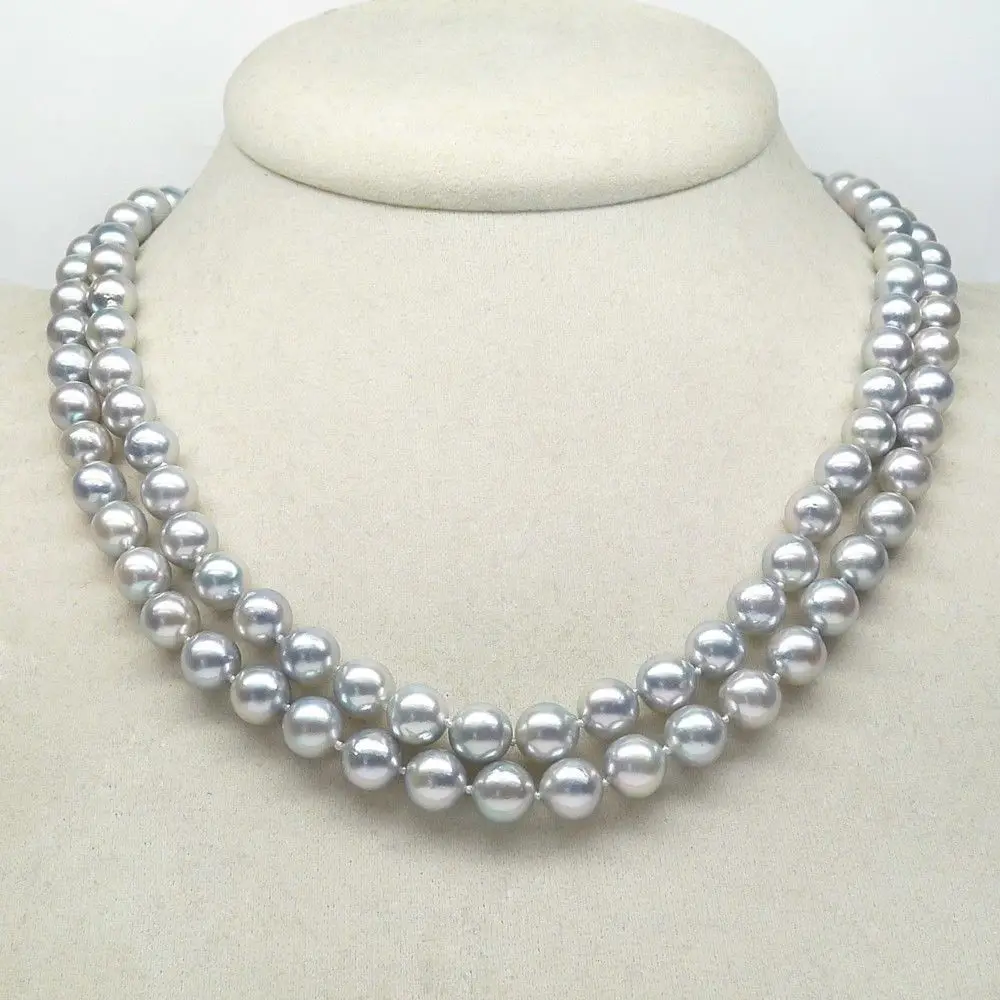 

FREE SHIPPINGHUGE AAA 9-10MM PERFECT ROUND SOUTH SEA GENUINE GRAY PEARL NECKLACE 32"14KGP GOLD