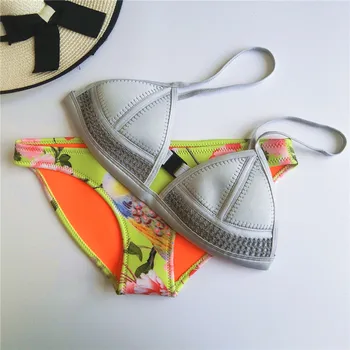 

2018 New Sexy Micro Triangle Bikinis Set Neoprene Push Up Women Vintage Tong String Swimsuit Brazilian Beach Bathing Swimwear