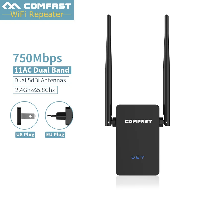 Acheter Double bande 2.4g + 5 ghz Réseau wi fi Routeur WIFI Répéteurs Sans Fil Amplificateur Client Pont prolongateur 750 Mbps Booster, prise UE USA