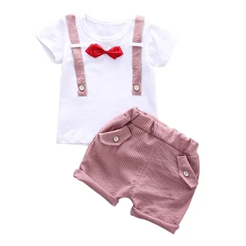

Stylish Baby Boys Gentleman Colthing Set T-shirt Bowtie Kids Clothes Boy T-shirt Stripe Shorts Baby Clothes Summer Boy T Shirt