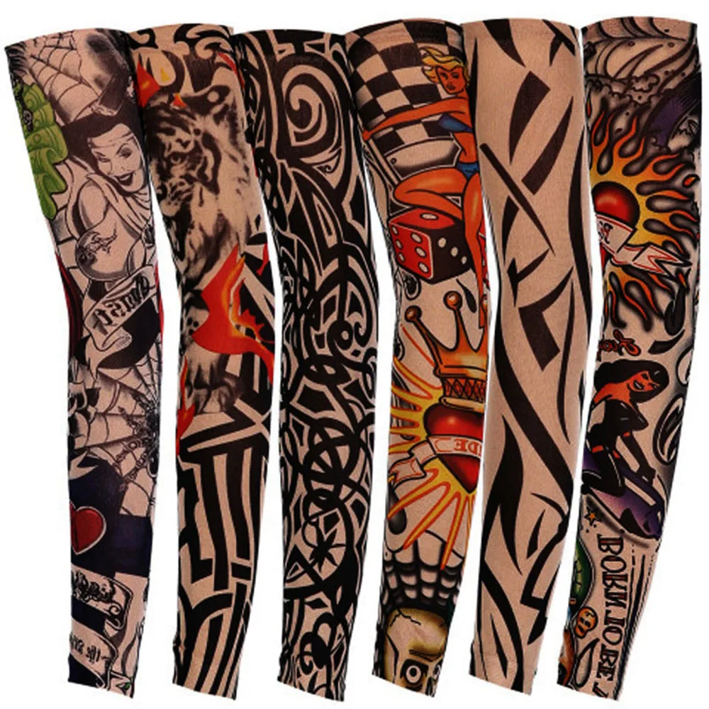 

1PC 3D Tattoo Printed Arm Sleeves Summer Sun Protection Bike Basketball Compression Arm Warmers Outdoor Cycling Cuff Oversleeves
